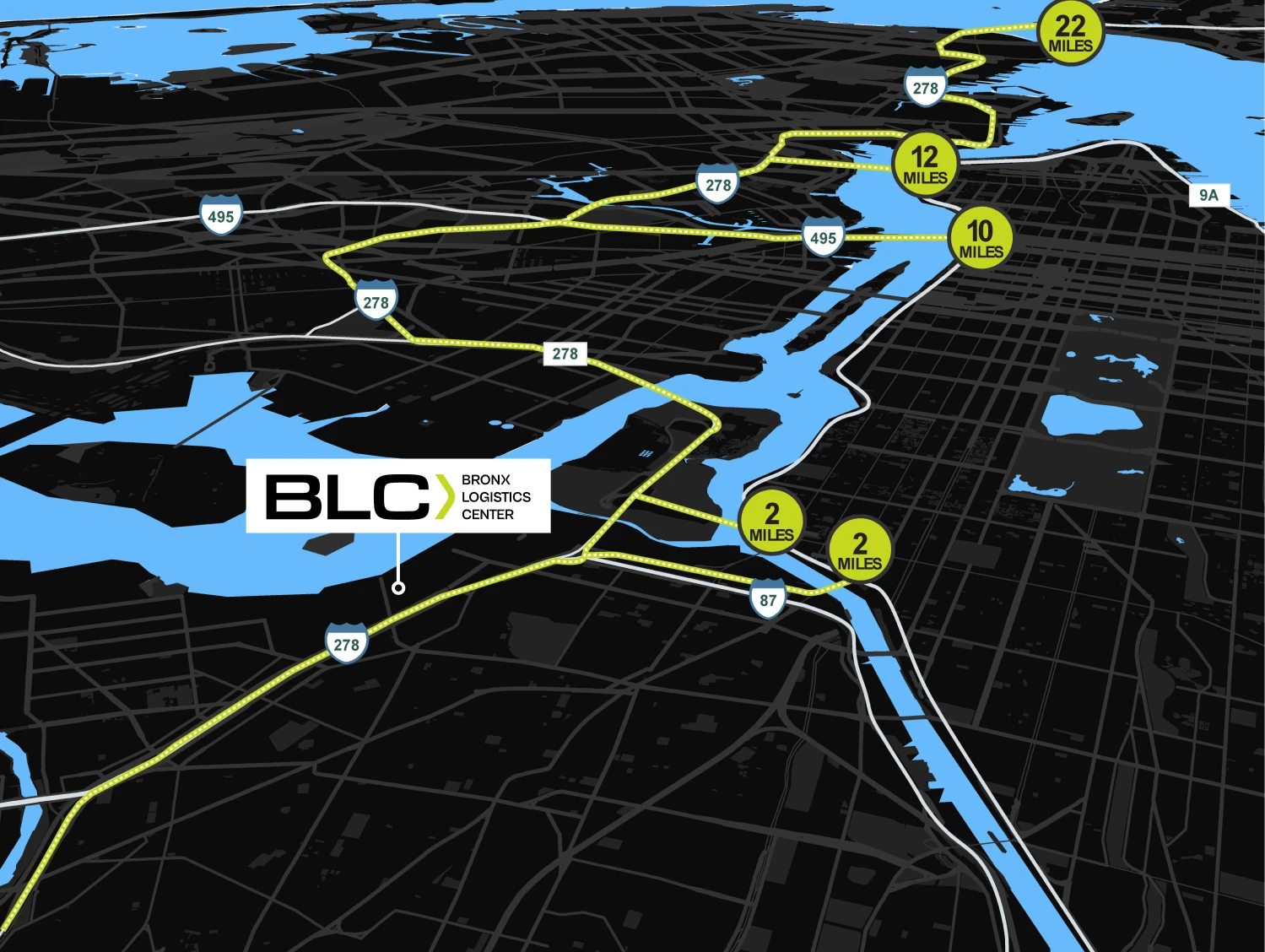 Map graphic depicting location of Bronx Logistics Center